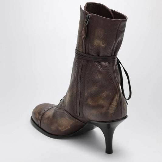 Miu Miu Cocoa-Coloured Lace-Up Boot With Heel Women