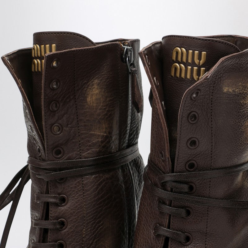 Miu Miu Cocoa-Coloured Lace-Up Boot With Heel Women