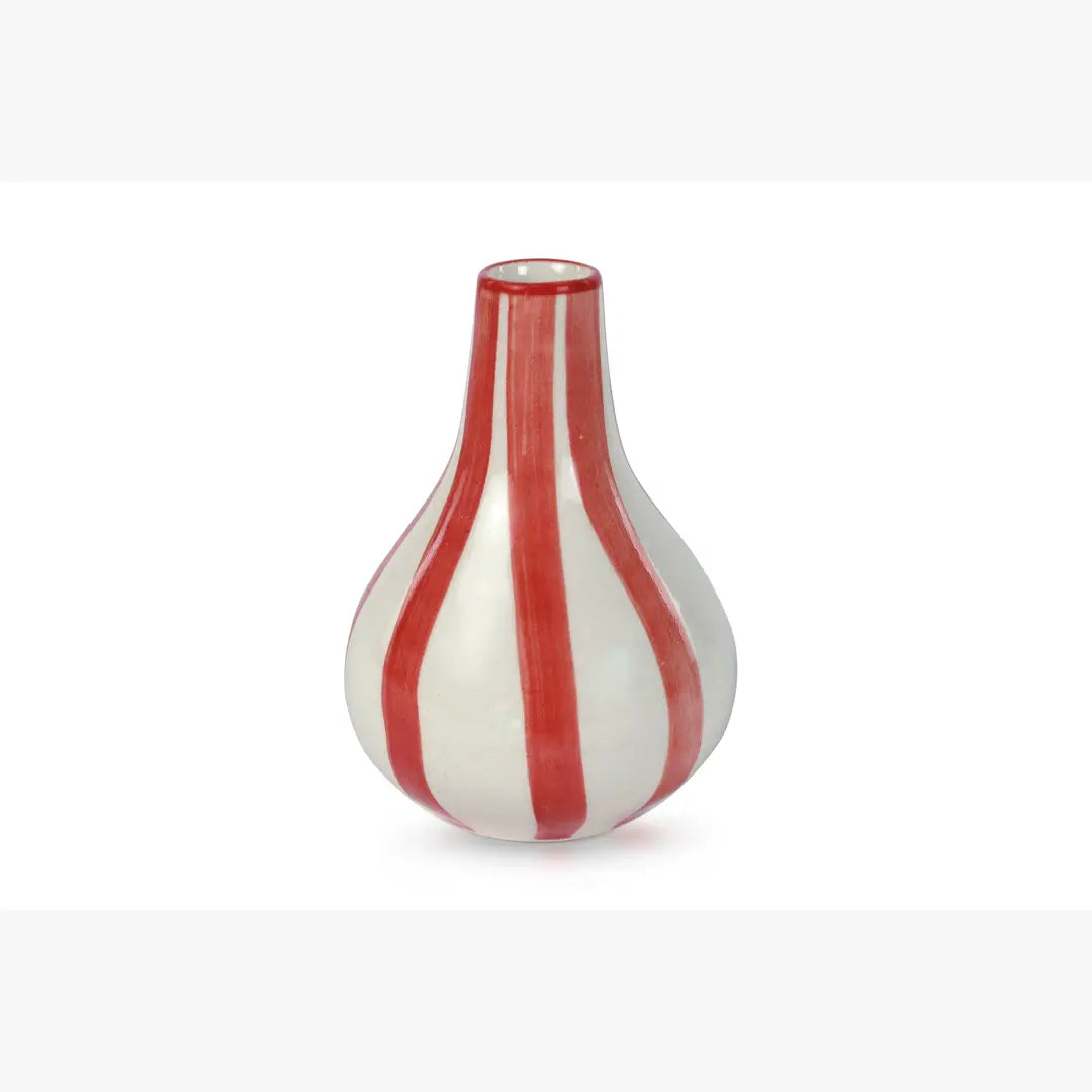 Ceramic Stripe bud vase, Red- 3.5 x 3.5 x 4.75 Inches