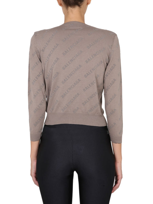 Balenciaga Women Allover Logo Cropped Cardigan