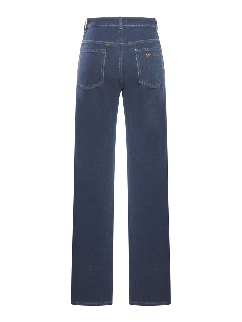 Miu Miu Women Wide Leg Pants With Embroidered Logo