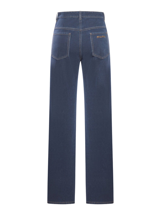 Miu Miu Women Wide Leg Pants With Embroidered Logo