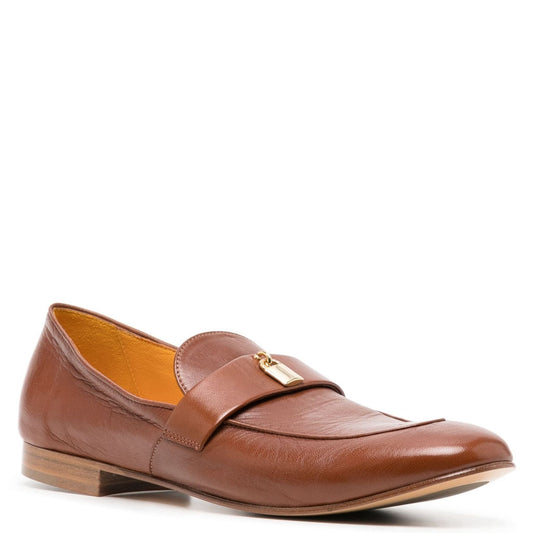 Tan Leather Lock Flat Loafer