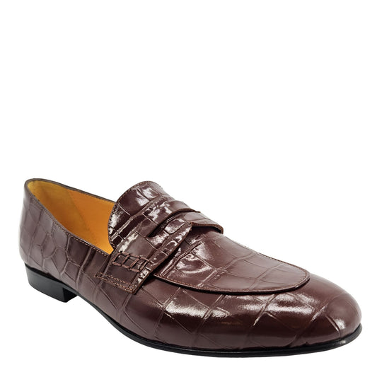 Chocolate Leather Flat Moc Croc Leather Loafer