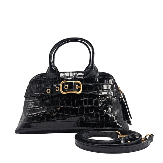 Niky Black Moc Croc Leather Mini tote Bag