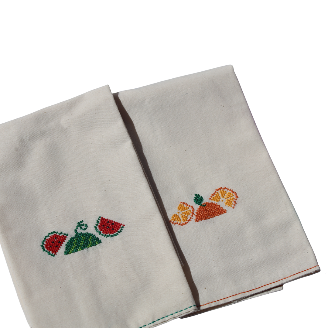 Orange Tatreez Tea Towel