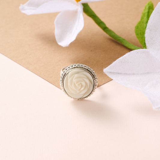 Bagaica Rose Carved Bone Ring