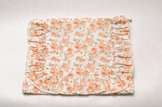 Coral Petal Blooms | Timeless Floral Ruffle Zipper Pouch