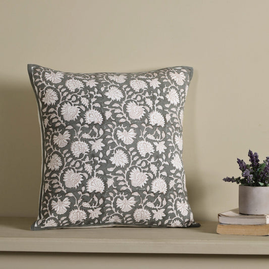 Charcoal & Off-White Blockprint Pillow Cover (18" x 18")