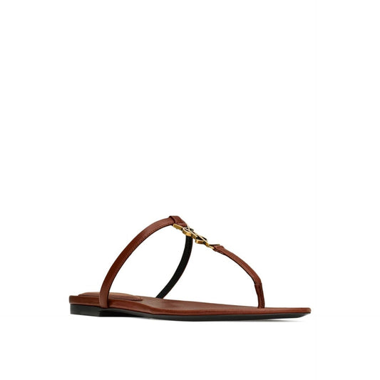 Saint Laurent Cassandra Leather Flat Sandals Women