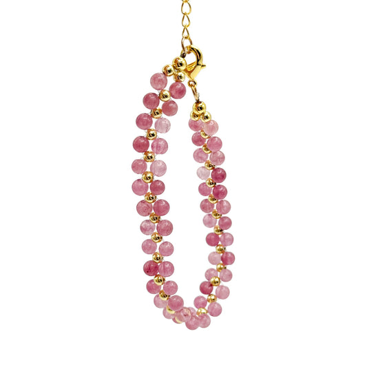 Astrid Bracelet Dusty Rose Agate With Gold Spacer Beads Limited Edition Handcrafted 7 Inch Length