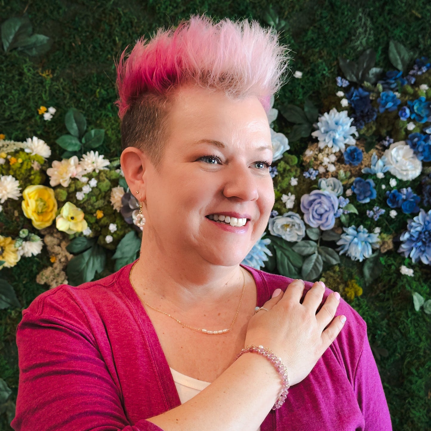 Astrid Bracelet Dusty Rose Agate With Gold Spacer Beads Limited Edition Handcrafted 7 Inch Length