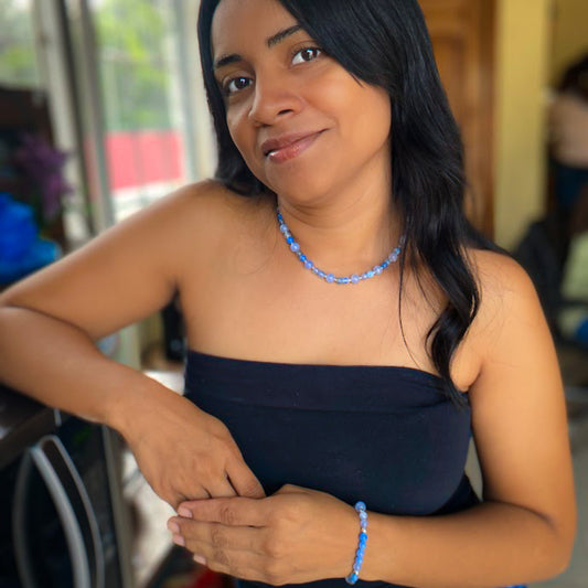 Bluebell Necklace With Silver Spacer Beads Blue Lavender Tones 16.5 Inch Exclusive