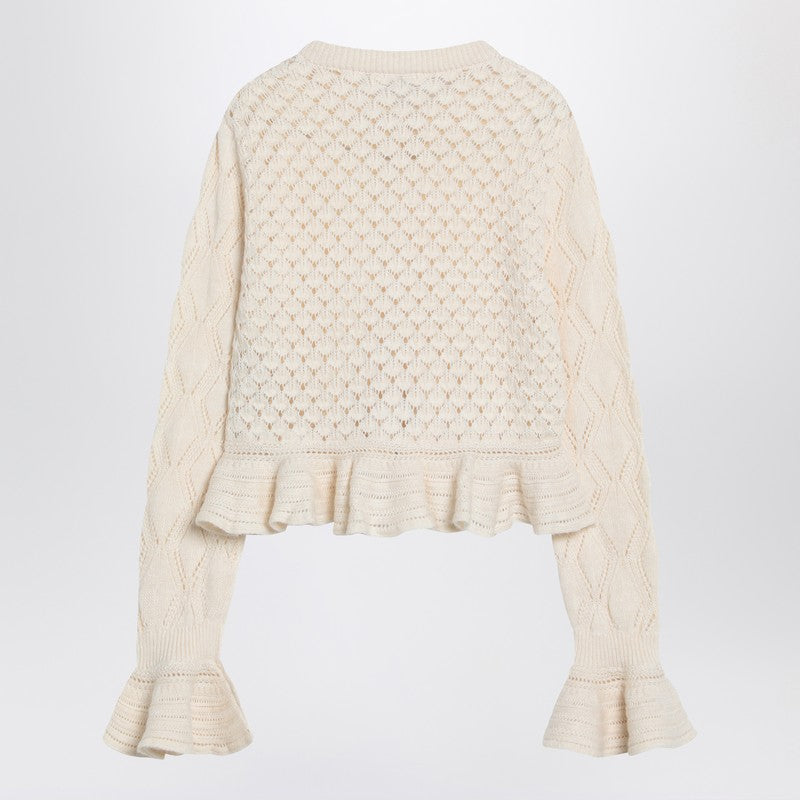 Chloé Latte-Colored Crochet Cardigan In Cotton Blend Women