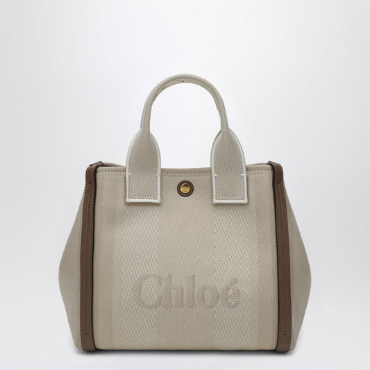Chloé Carry Small Tote Bag In Beige Striped Canvas Women