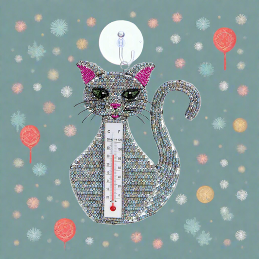 Handmade Cat Window Thermometer – Haitian Artisan Outdoor Décor.