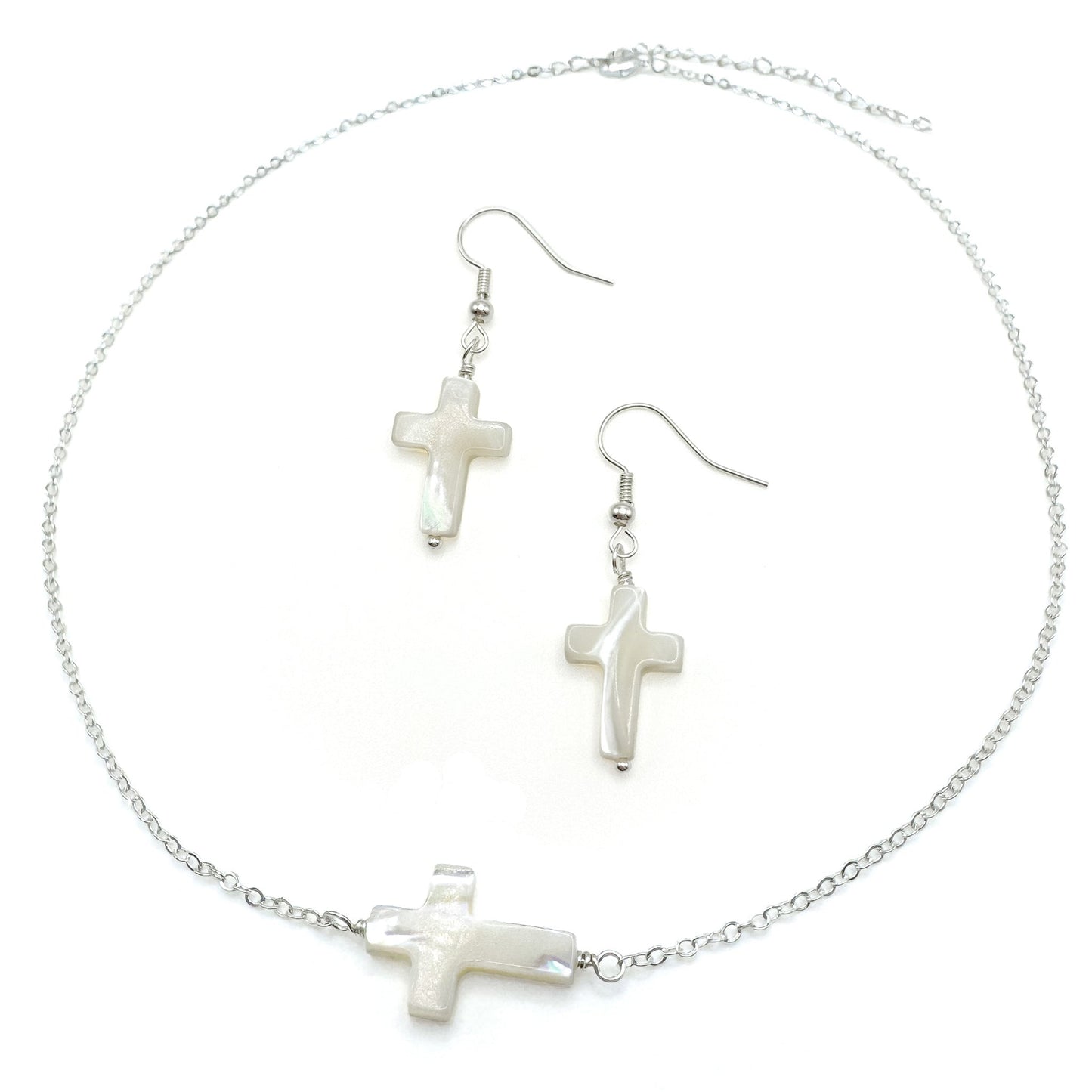 Charity Limited Cross Earrings In White Mother Of Pearl With Silver Plated Hypoallergenic Hooks