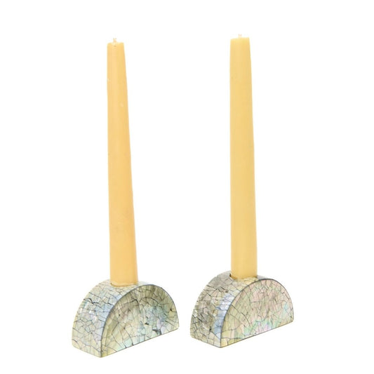 Half Moon Mother Of Pearl Candle Holders Seafoam, Set of 2