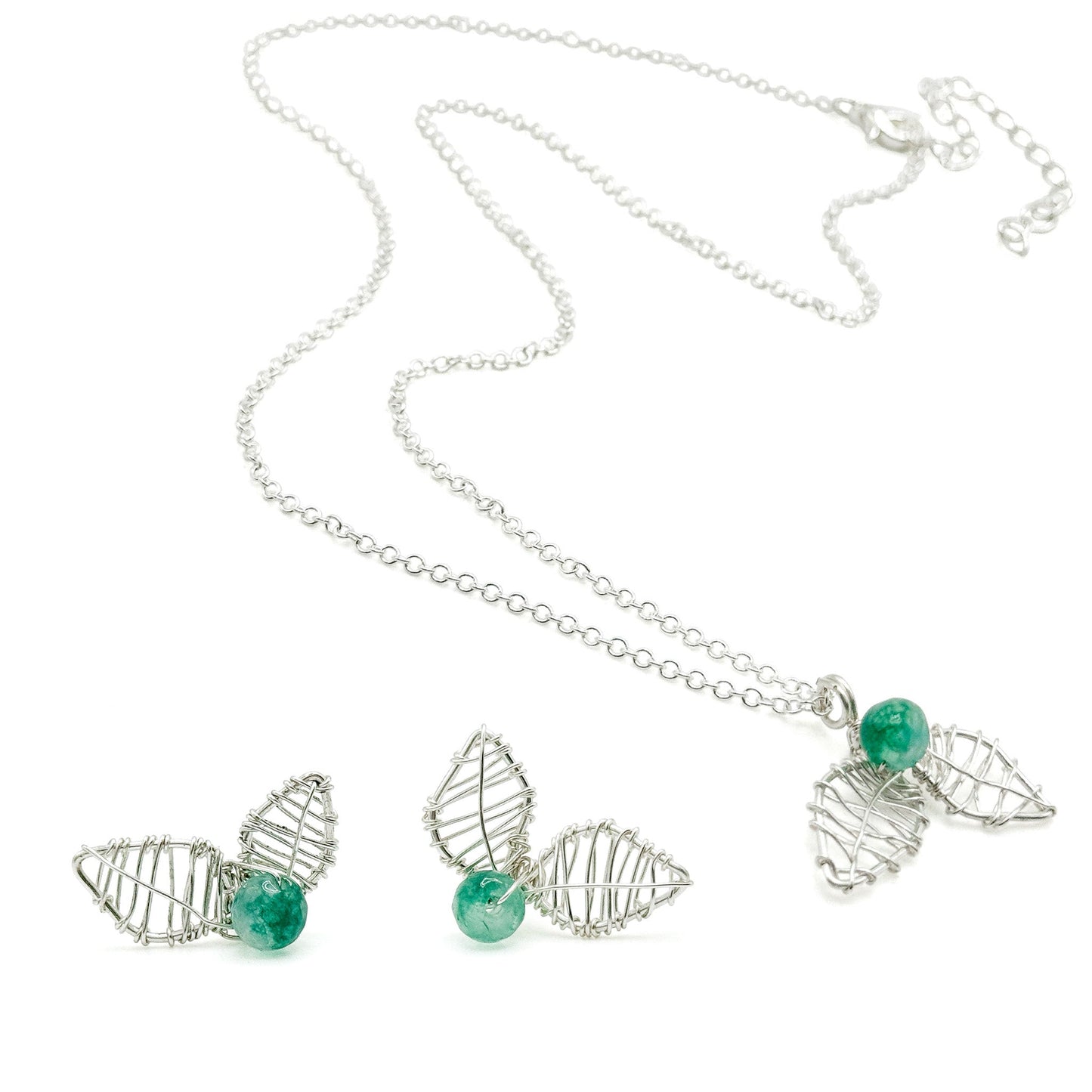 Silver Plated Holly Necklace With Myrtle Green Agate Pendant From Winter Collection Limited Edition