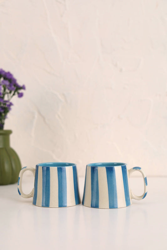 Ceramic Blue Stripe Coffee cup- 220ml (SET OF 4)