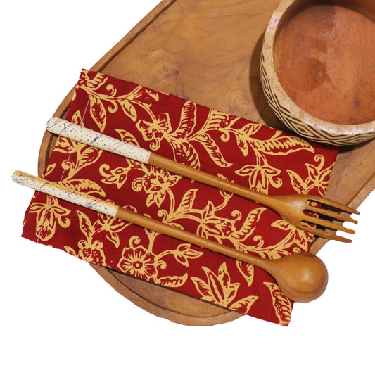 Batik Cloth Napkin Set of Four, Cherish, Hand Dyed, 100% Cotton, Red, Yellow