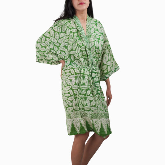 Handmade Batik Robe/ Kimono, Cotton Coffee Leaf