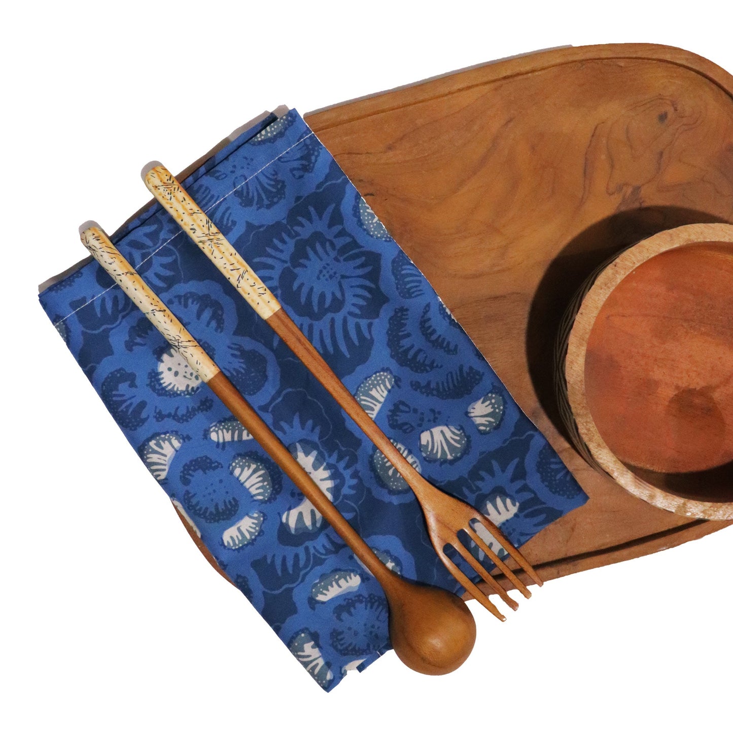 Batik Cloth Napkin Set of Four, Blue Roses, Hand Dyed, 100% Cotton