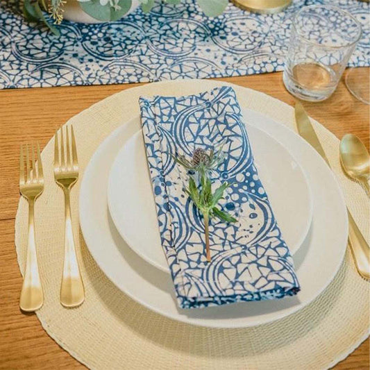 Batik Cloth Napkin Set of Four, Blue Stone, Hand Dyed, 100% Cotton