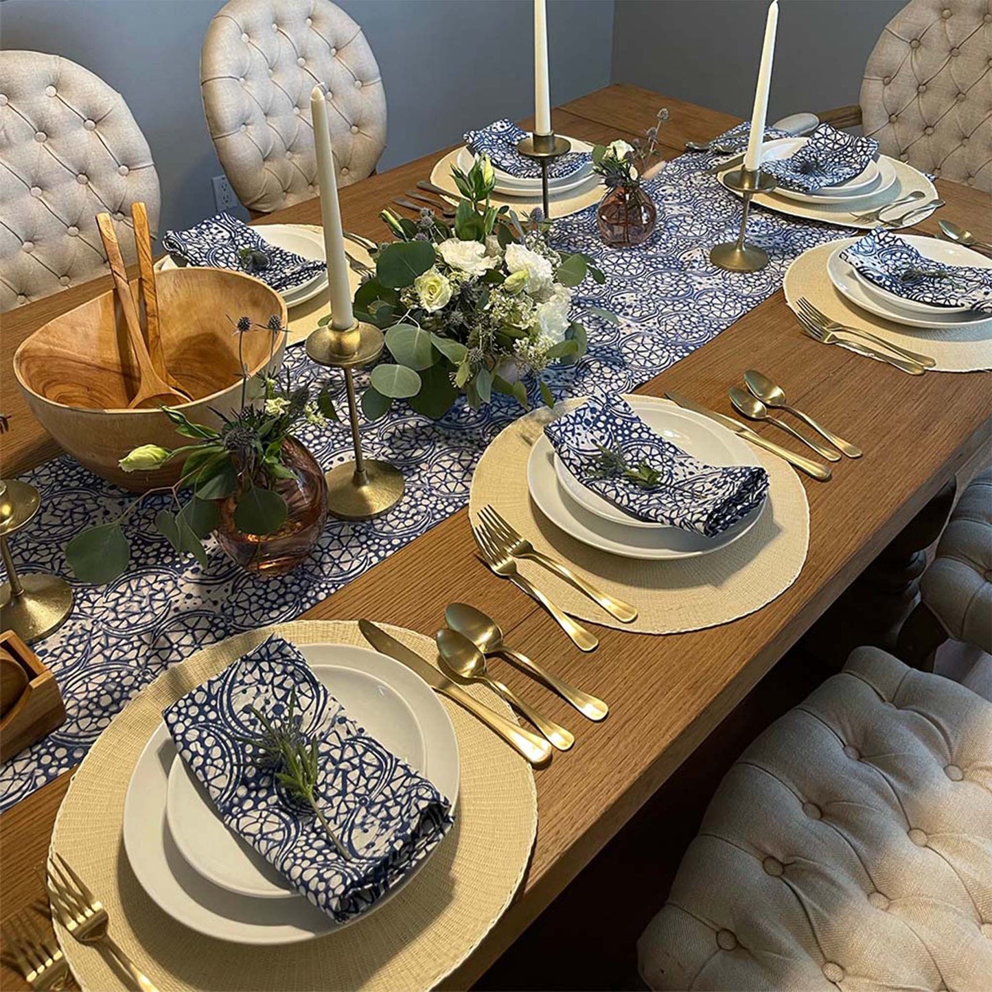 Batik Cloth Napkin Set of Four, Blue Stone, Hand Dyed, 100% Cotton