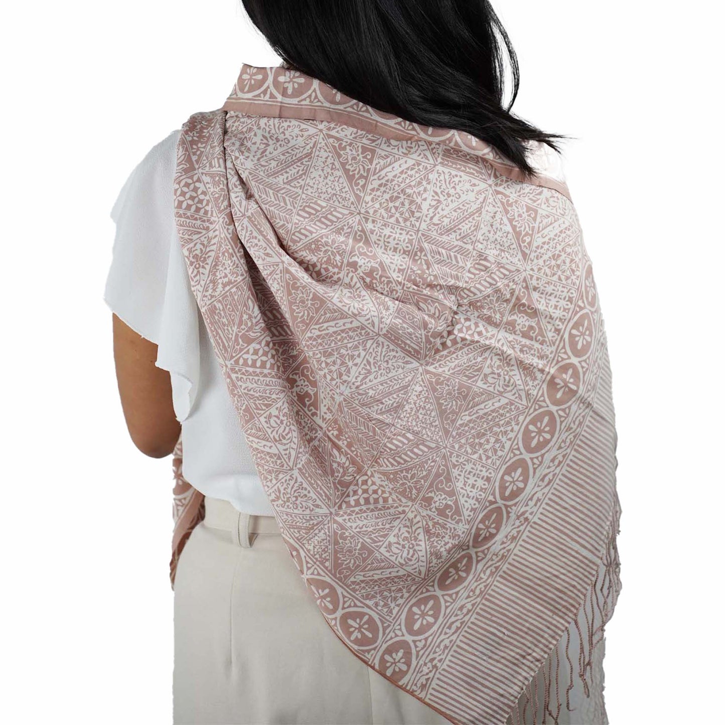 Handmade Batik Scarf - soft Cotton - Apricot Grid, Peach, Coral