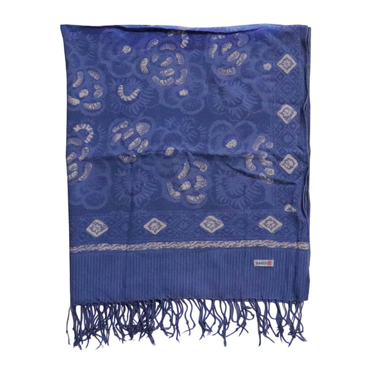Hand Dyed Batik Scarf - Soft Cotton, Blue Roses, White, Floral, Flower