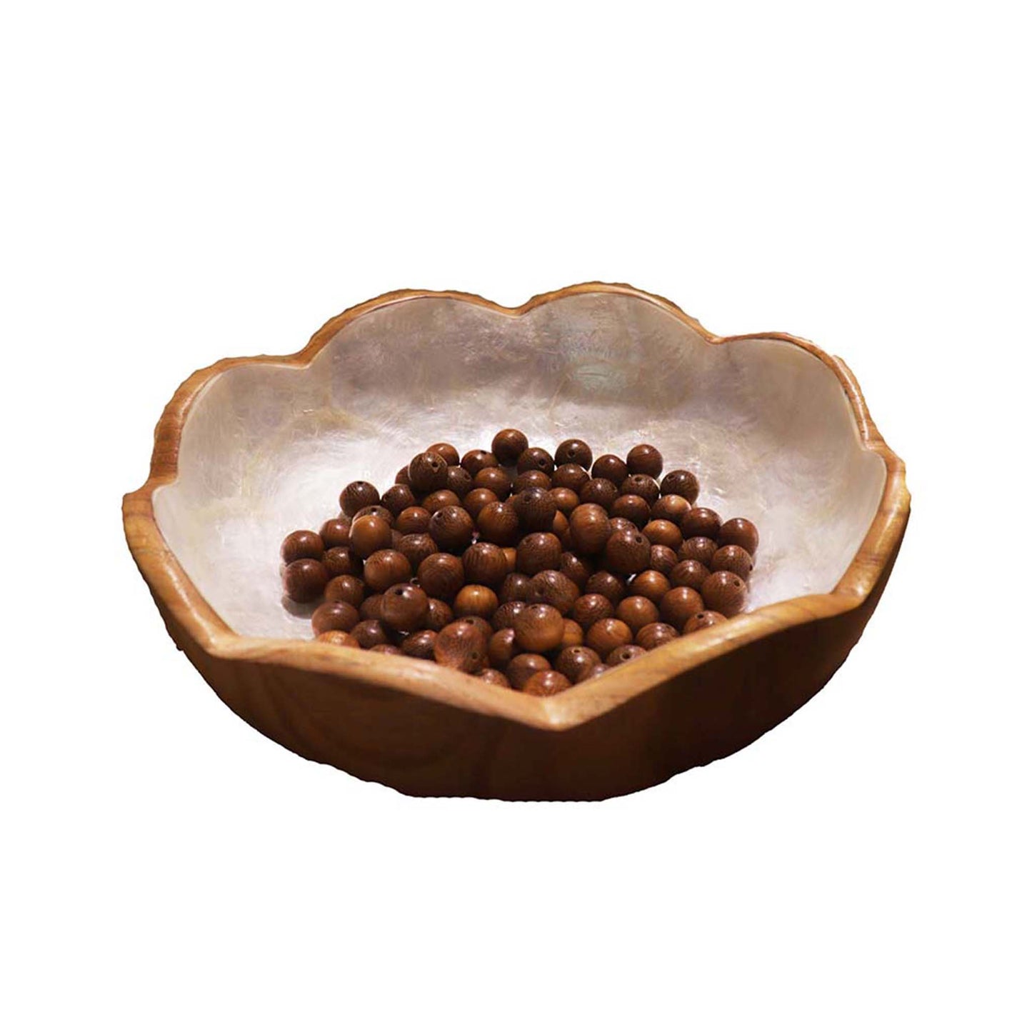 Flowers Teak Wood Bowl with Inner Shell Lining