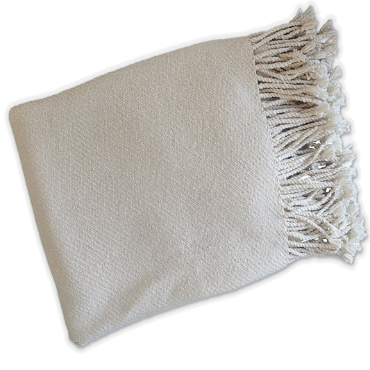 Kulsi Collection - Handloomed Undyed Baby Alpaca & Peruvian Pima Cotton Ivory Throw Blanket From Peru