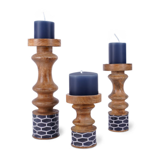 Gramercy Blue Pillar Candleholder Set