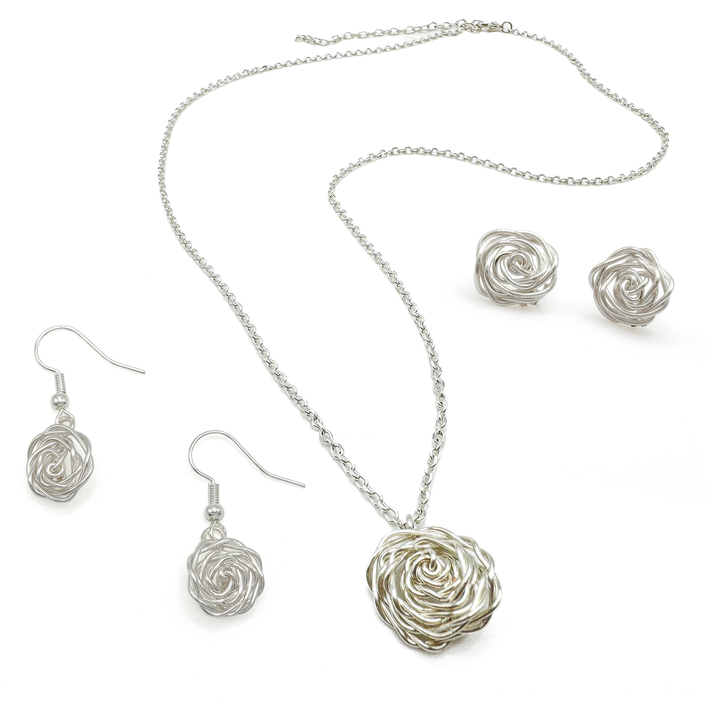 Rosette Silver Earrings Handwired Rosette Collection Silver Plated Hypoallergenic Fishhook Exclusive