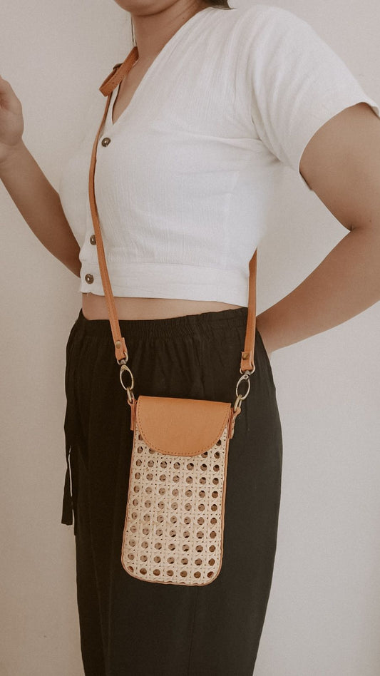 Nia Leather and Rattan Phone Sling