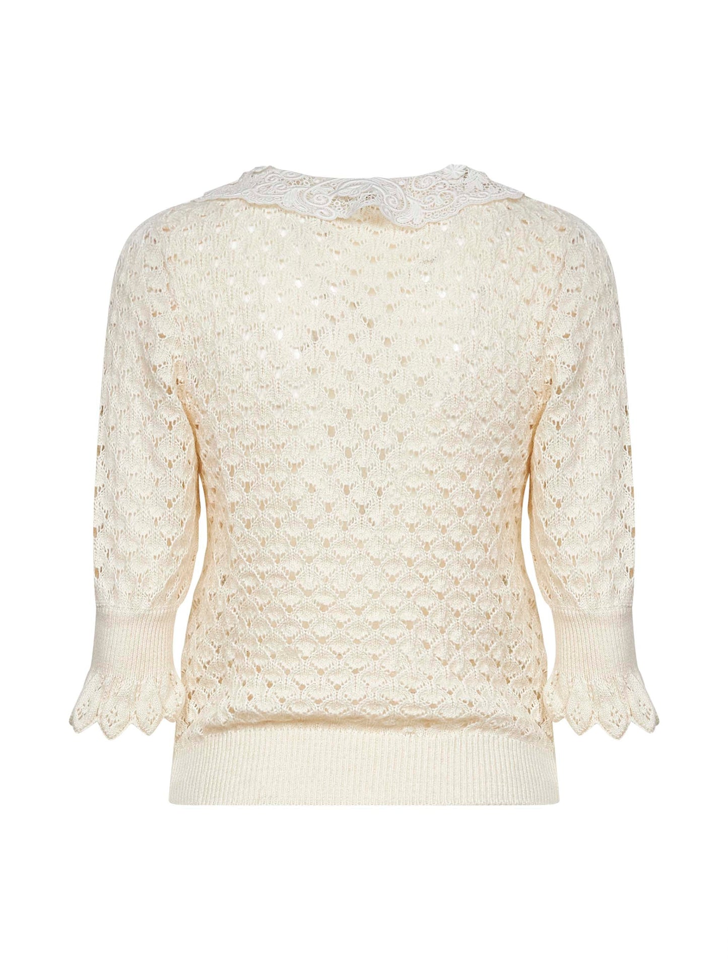 Chloé Women Ivory Knit Polo Shirt With Lace Collar
