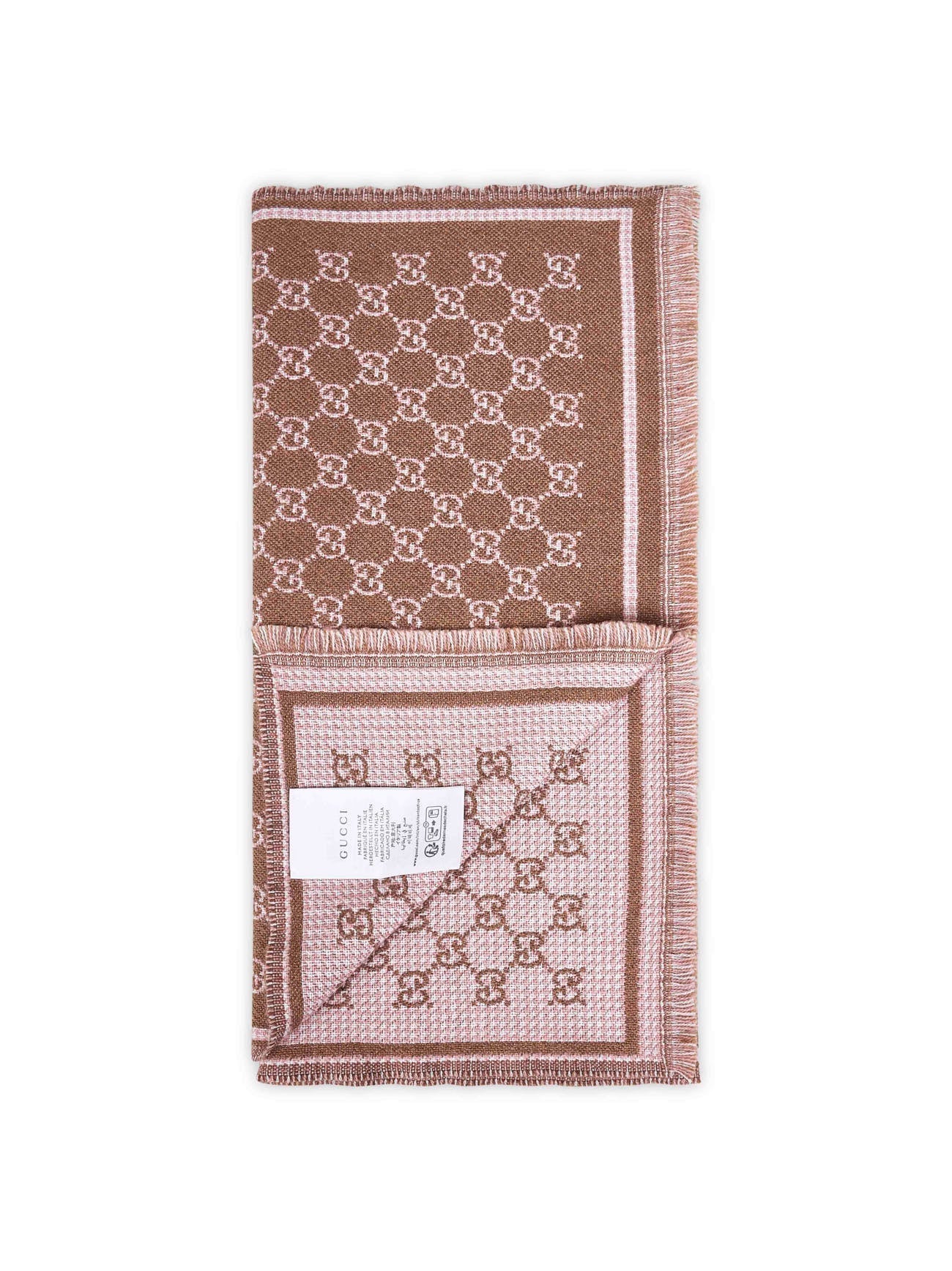 Gucci Women Brown Gg Wool Blend Scarf