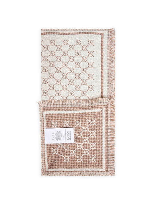 Gucci Women Ivory Gg Wool Blend Scarf