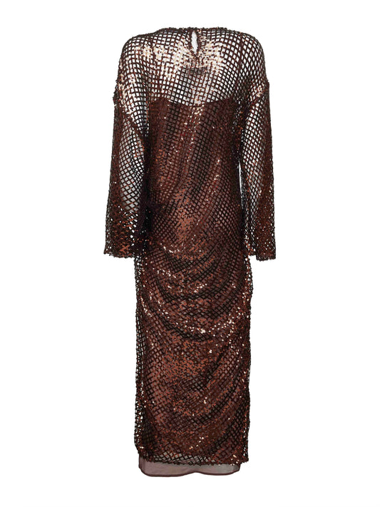 The Attico Women Brown Sequin Net Knit Midi Dress