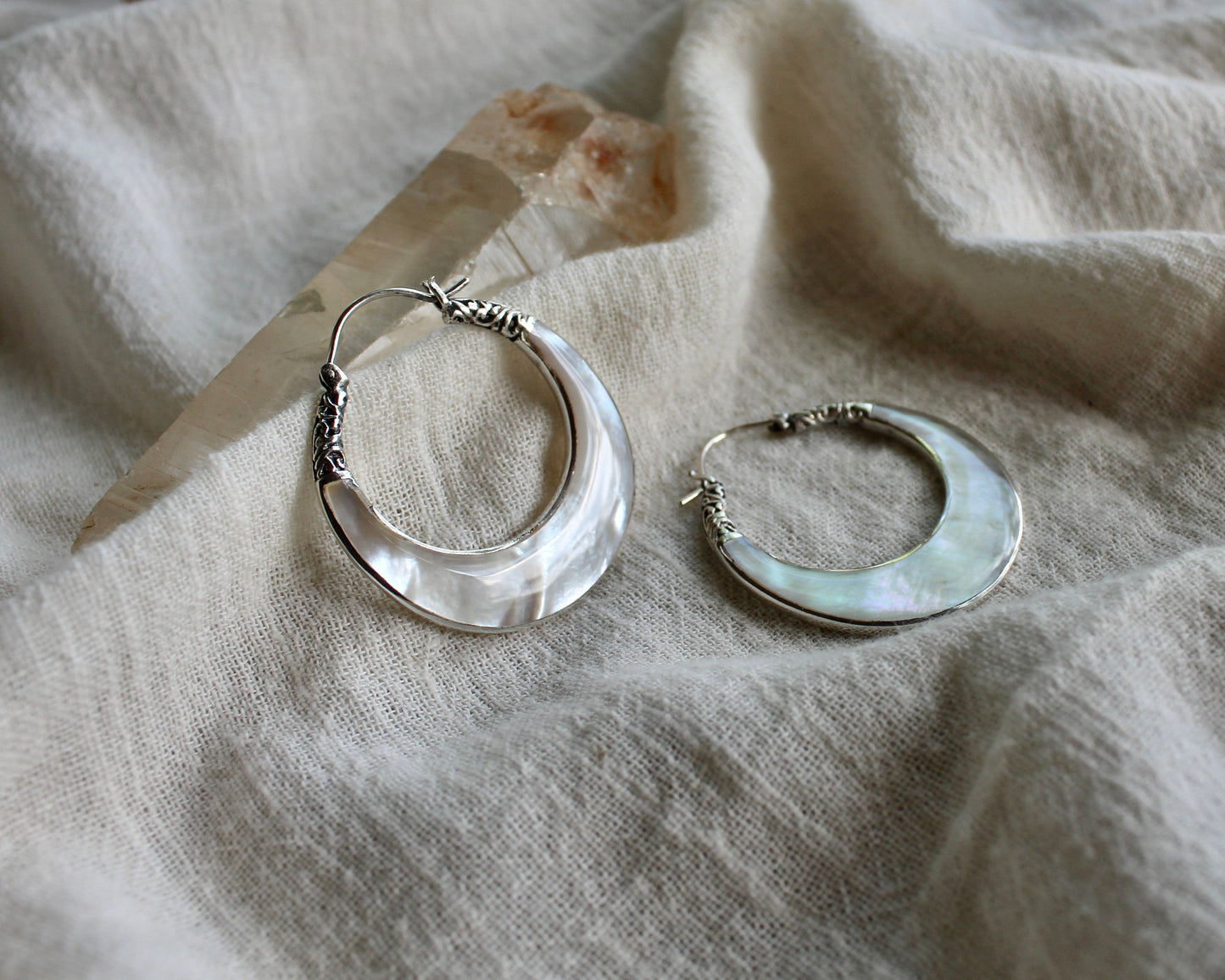 Mother Pearl Hoops Silver