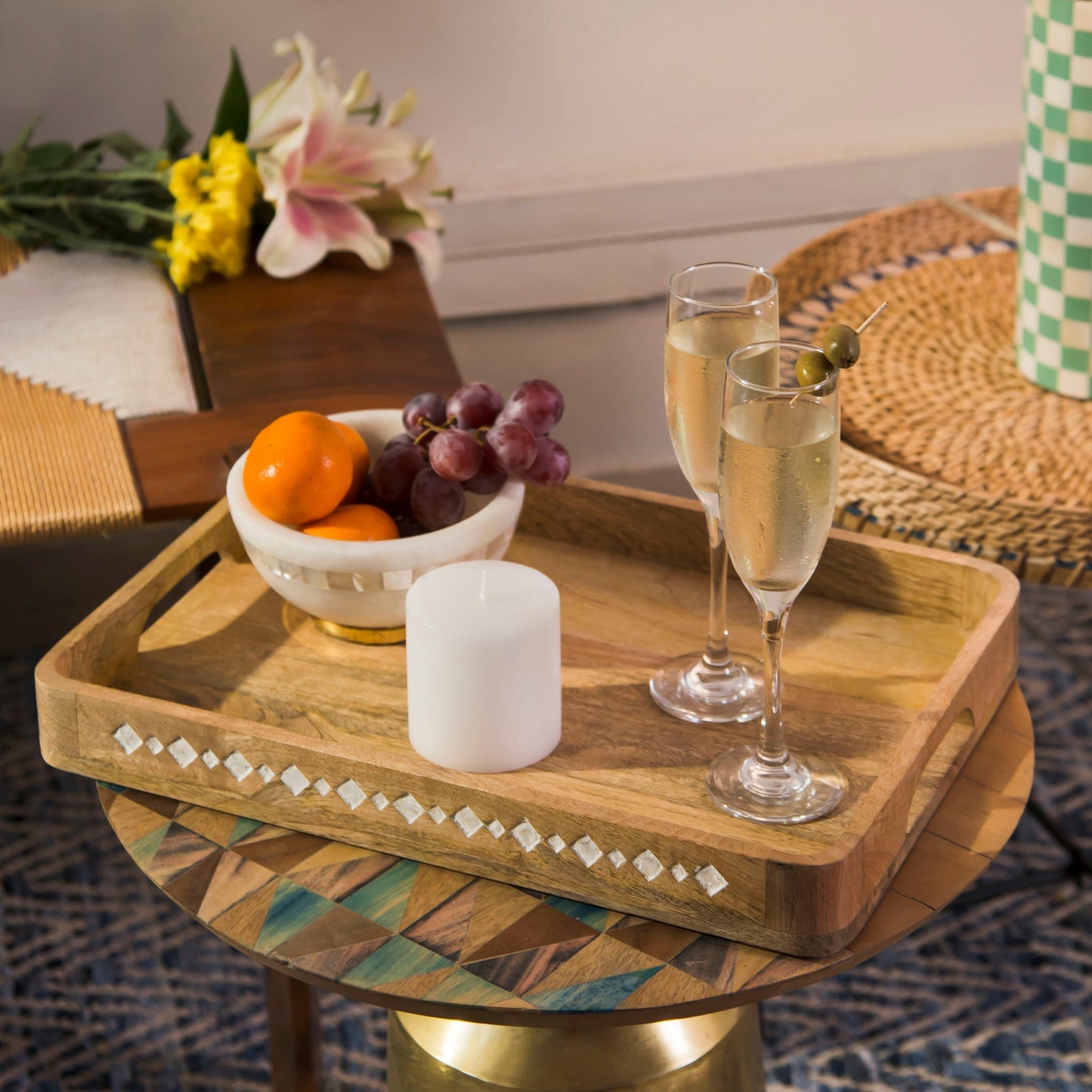 Artisan's Grace Carved Wooden Large Tray