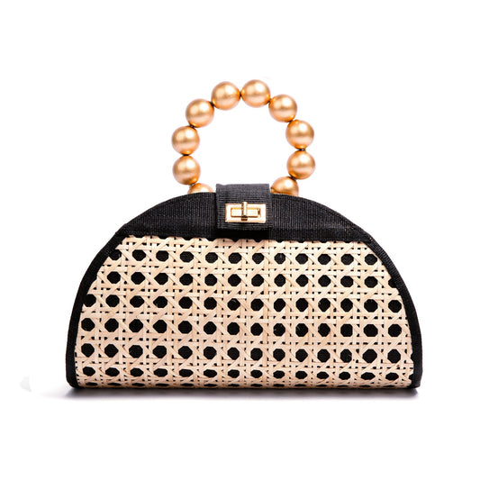 THE ISABELLA Black & Gold Rattan Woven Handbag