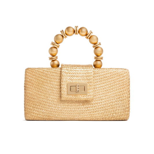THE SERENA Gold Woven Straw Clutch Bag