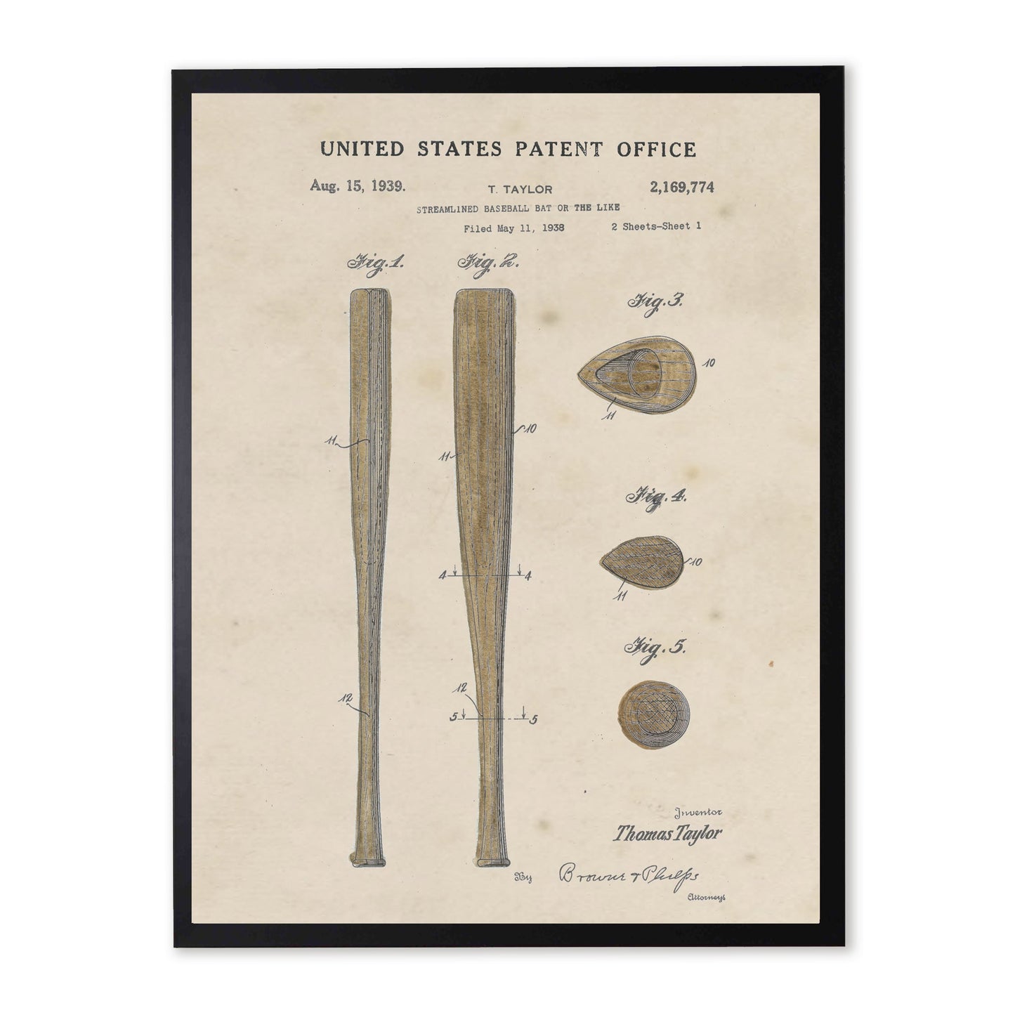 Baseball Bat Patent in Black Frame
