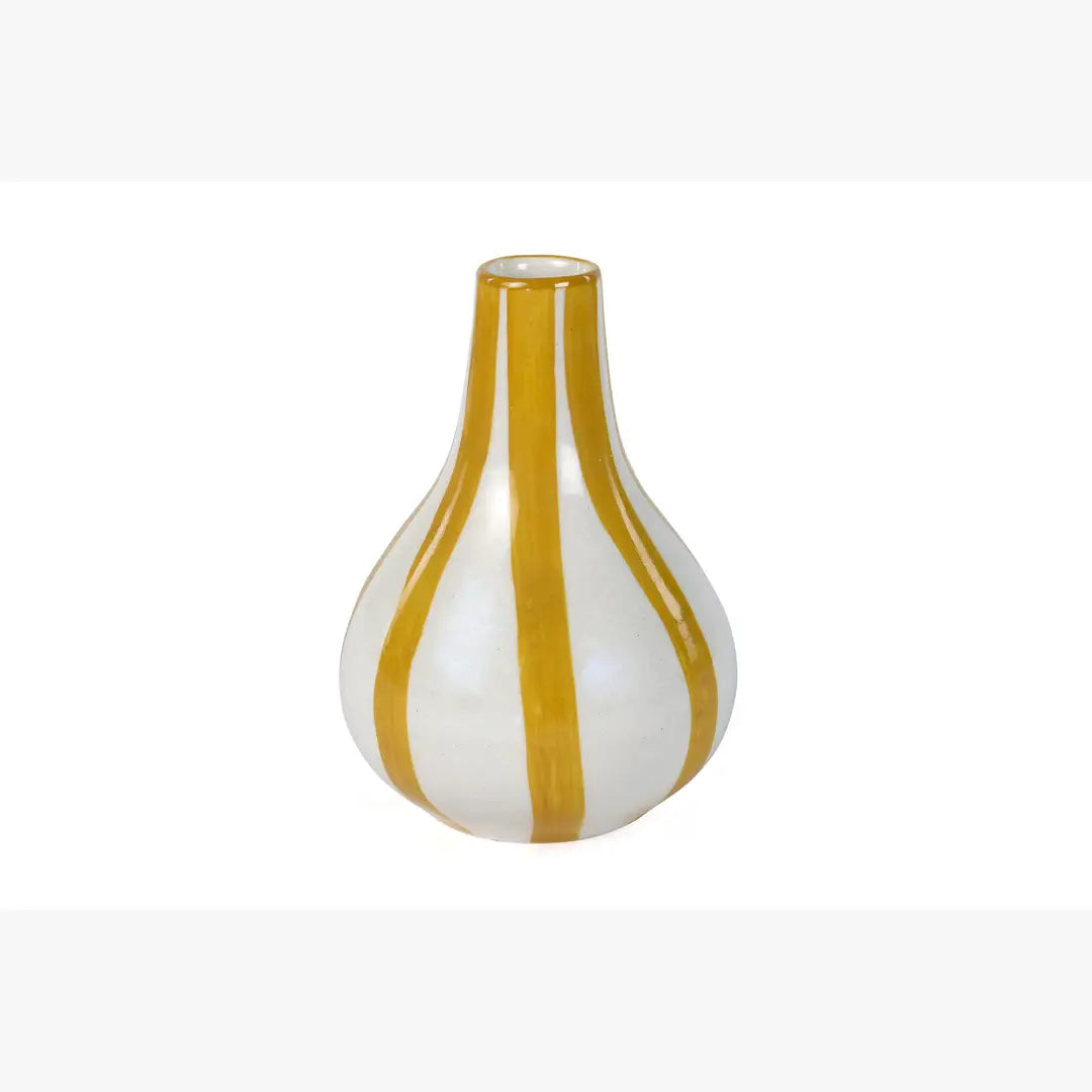 Ceramic Stripe bud vase, Yellow- 3.5 x 3.5 x 4.75 Inches