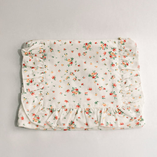 Clementine Bloom | Timeless Floral Ruffle Zipper Pouch