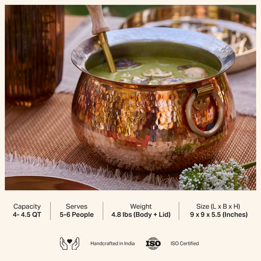 Copper Deep Bottom Cooking Pot - Stew Pot/Dutch Oven (Copper Madurai Handi)