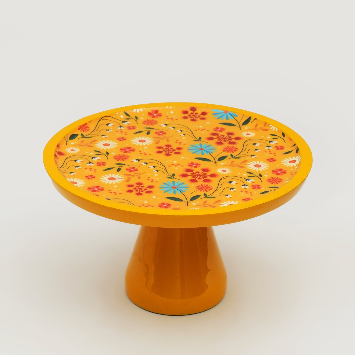 Sunburst Bloom Inlay Yellow Cake Stand