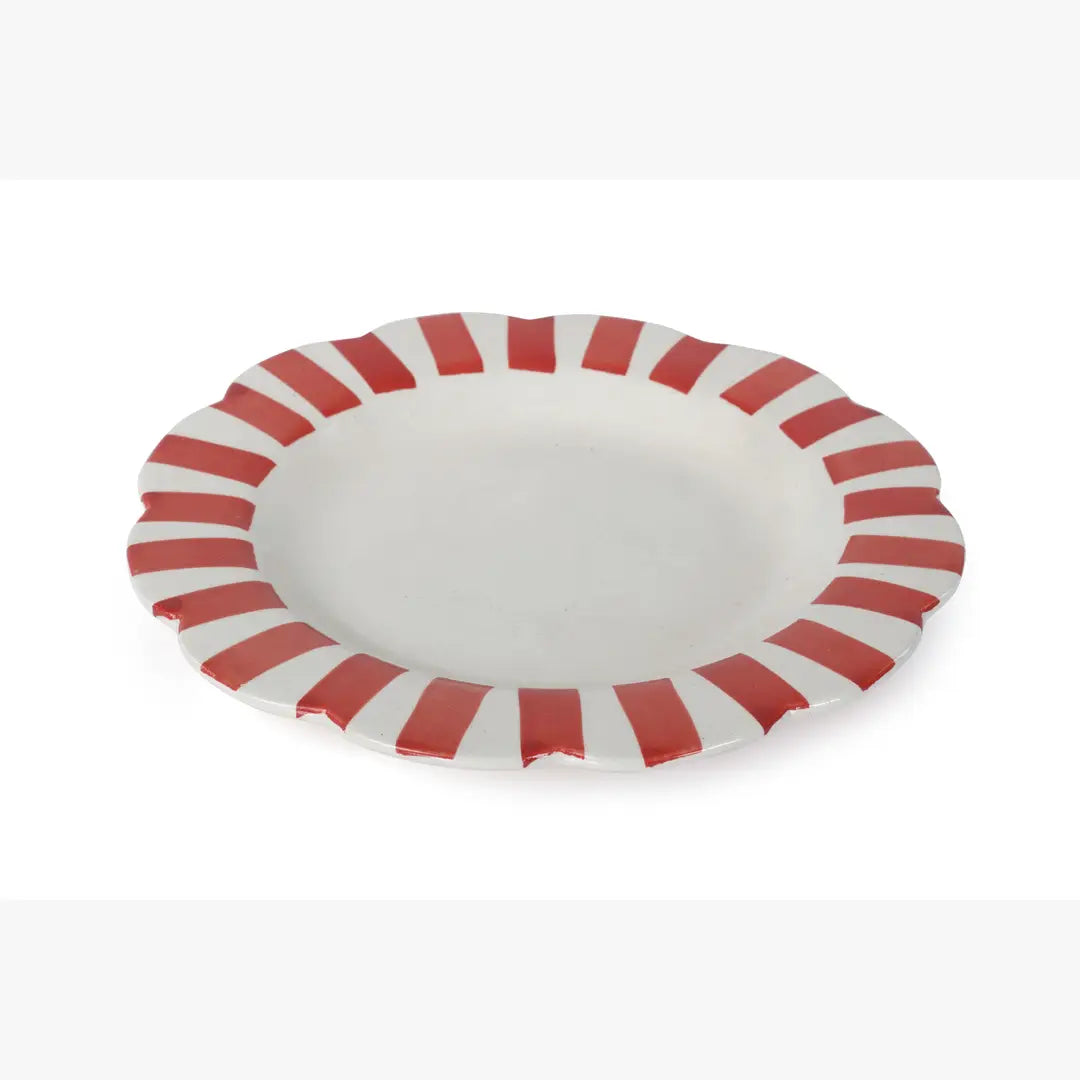 Ceramic Stripe Dinner Plate, Red- 10 x 10 x 1.25 Inches